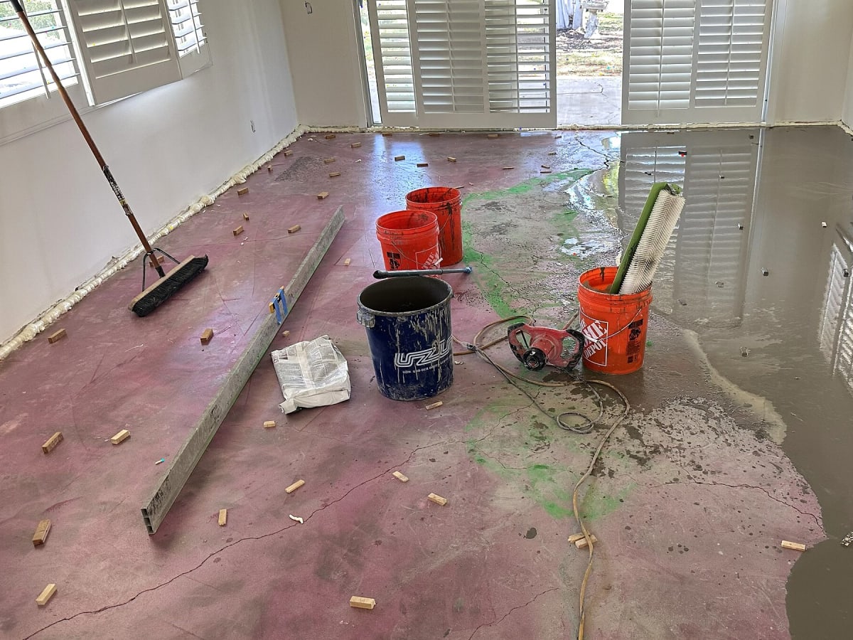 Floor leveling and subfloor repair with self-leveling compound by Grain and Stain Renovations in Hendersonville TN