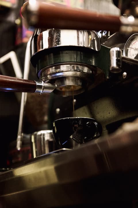Close-up of the SuperHet Coffee espresso machine