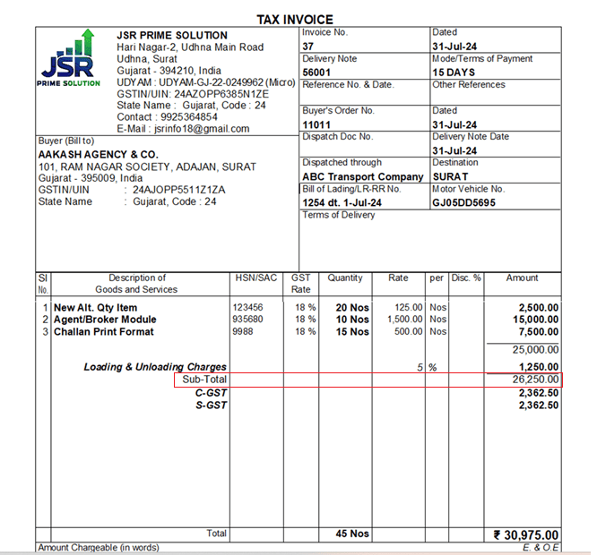 Print Sub-Total before GST Ledger  — Tally add-on