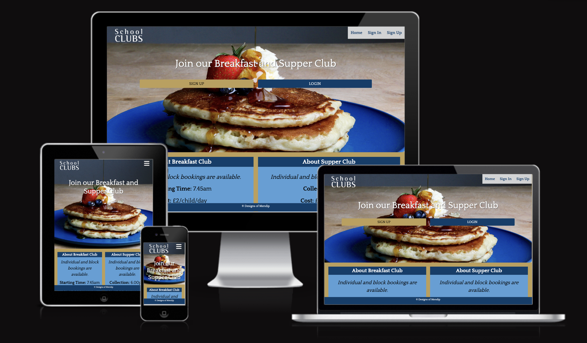 Sample views of School Clubs website