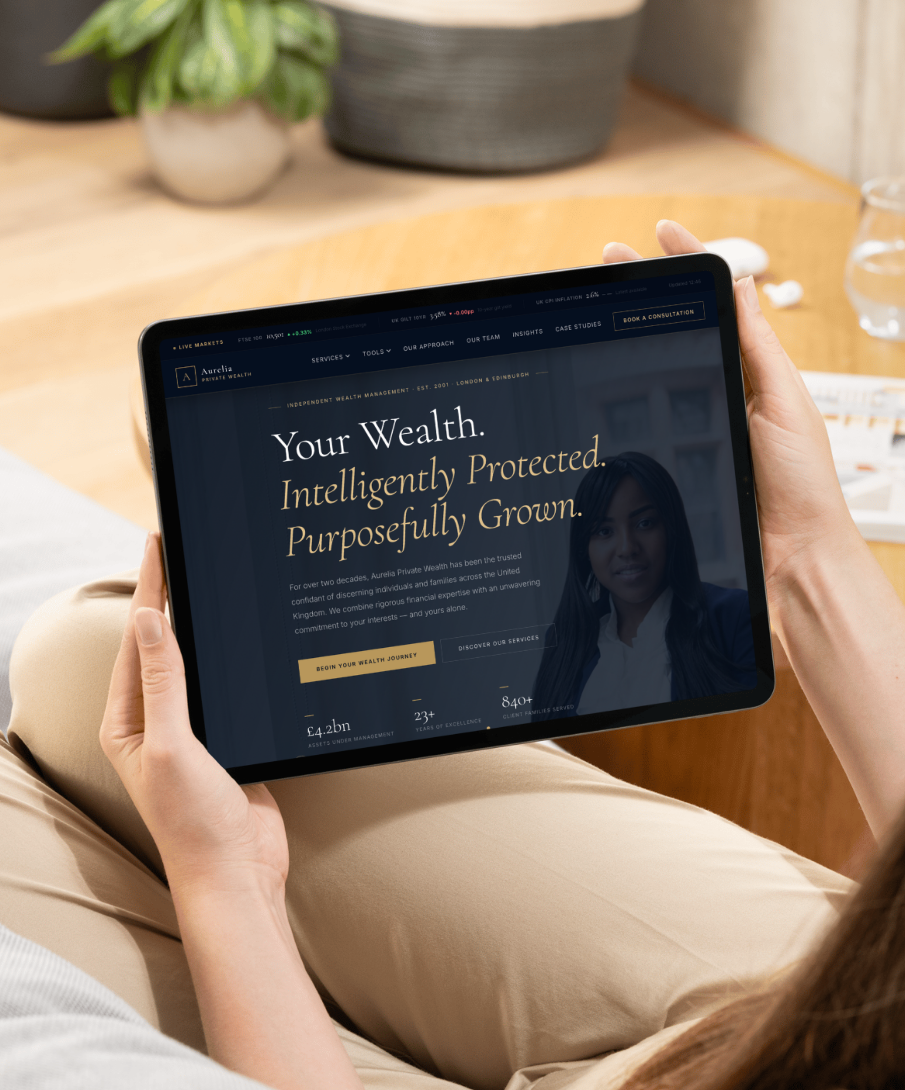 Financial adviser wealth management website — homepage hero