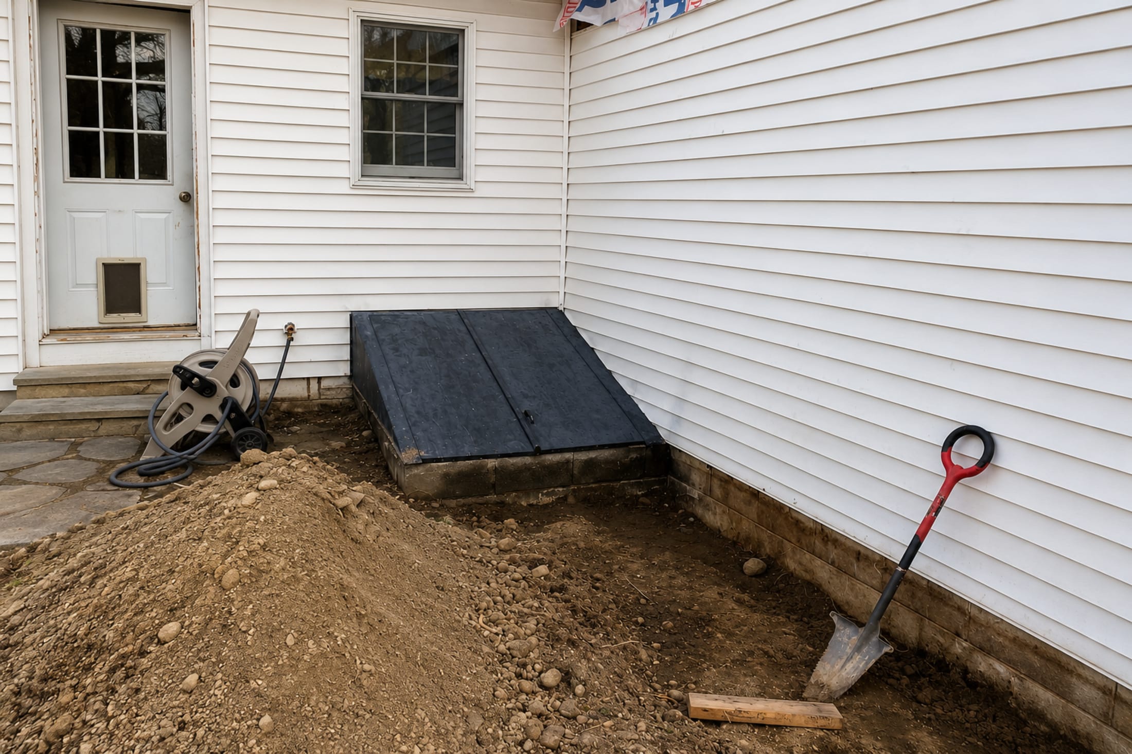 Stone Patio And Flagstone Steps — before