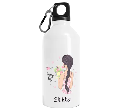 Romantic Gift for Your Love - Designer Name Sipper Bottle with Girl Pic Art