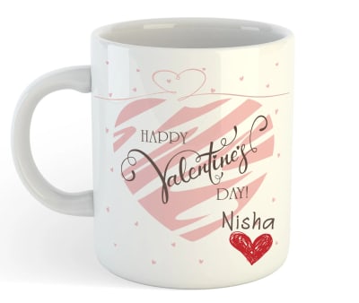 Personalized Designer Happy Valentine Day Mug - With Personalized Name