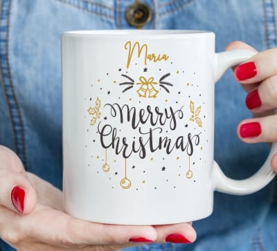 Christmas Personalized Coffee Mugs with Name and Merry Christmas  art