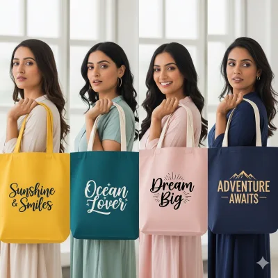 Set of 4 Personalized Tote Bags – Match Your Dress