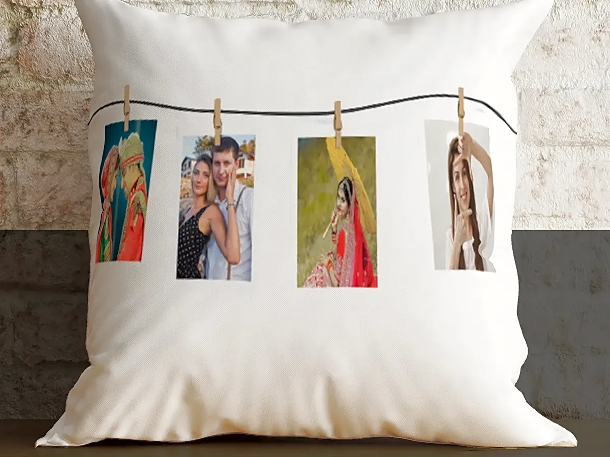 Four Photos Collage Personalized Cushion