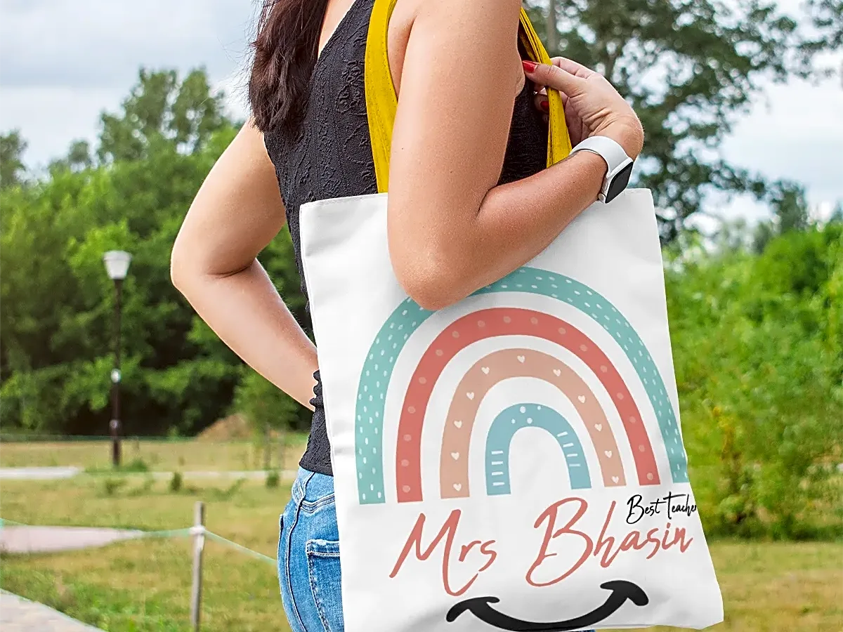 Personalized Teacher Tote Bag - Customized with Teacher Name - Rainbow