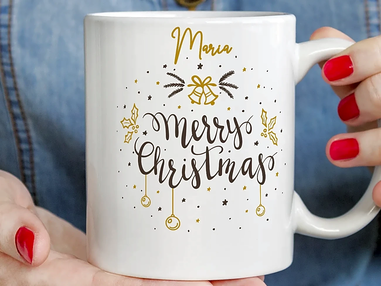 Christmas Personalized Coffee Mugs with Name and Merry Christmas  art