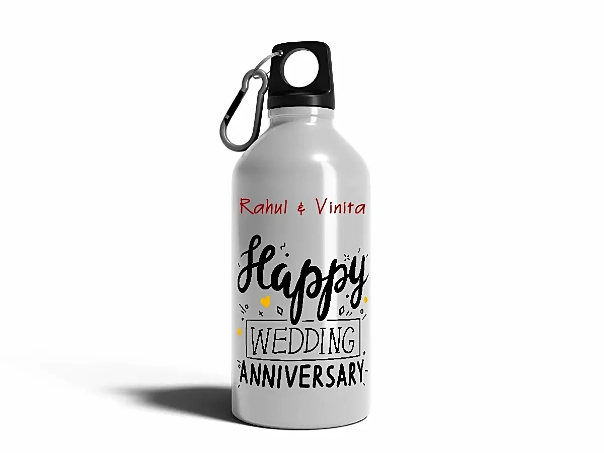 Personalized With Name [Happy Anniversary]  Aluminum Sipper Water Bott