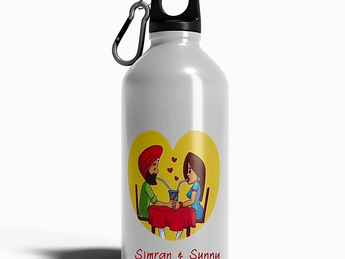 Personalized [Designer] Sipper Bottle 650ML White | Punjabi Couple Rom