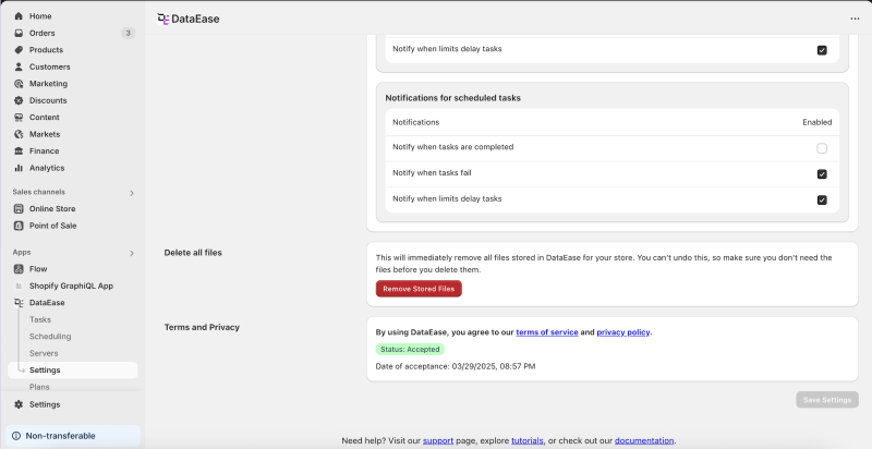 Application page 2 Settings DataEase