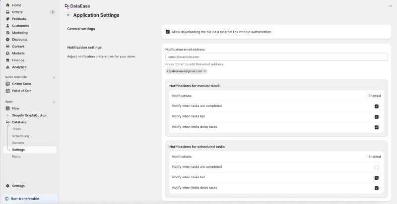 Application Settings DataEase