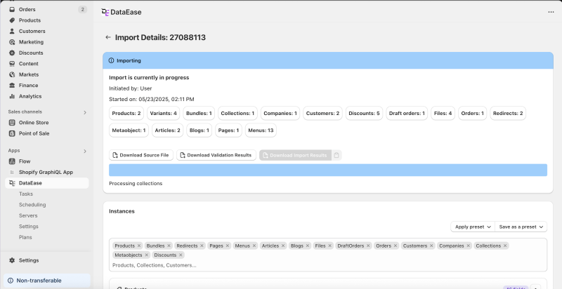 Import Progress DataEase