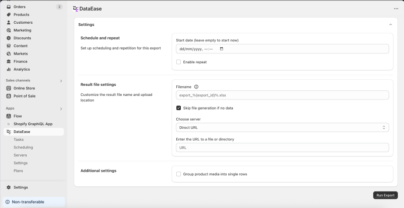 Export Options DataEase