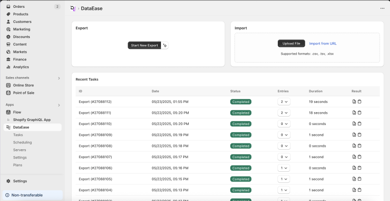 Start New Export DataEase
