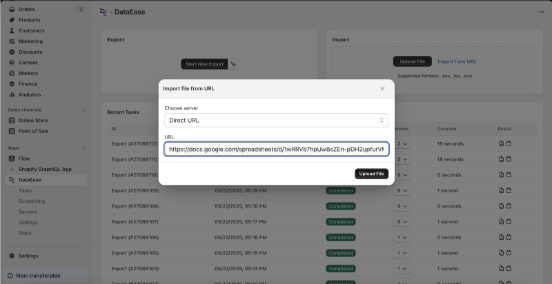 Upload File / Import from URL DataEase