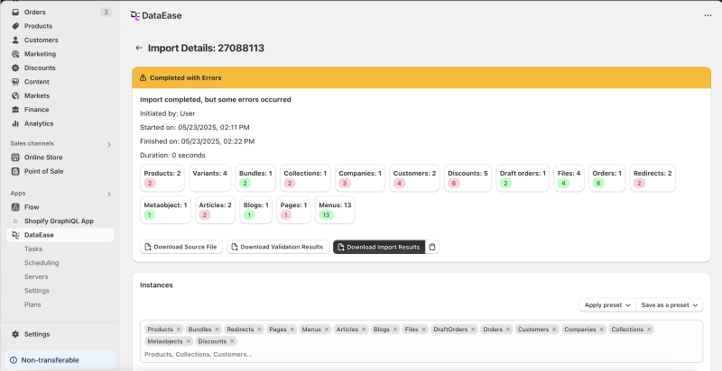 Import Progress DataEase