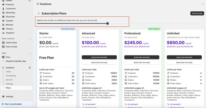 DataEase extra shops pricing