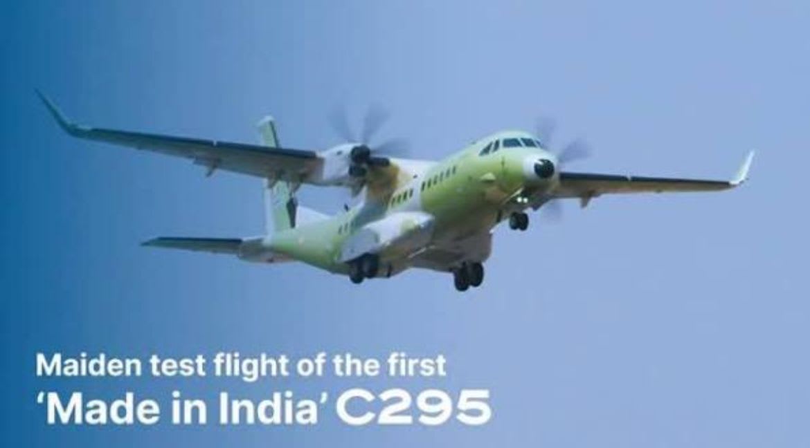 The first 'Made in India' Airbus C295 completed its Maiden test Flight