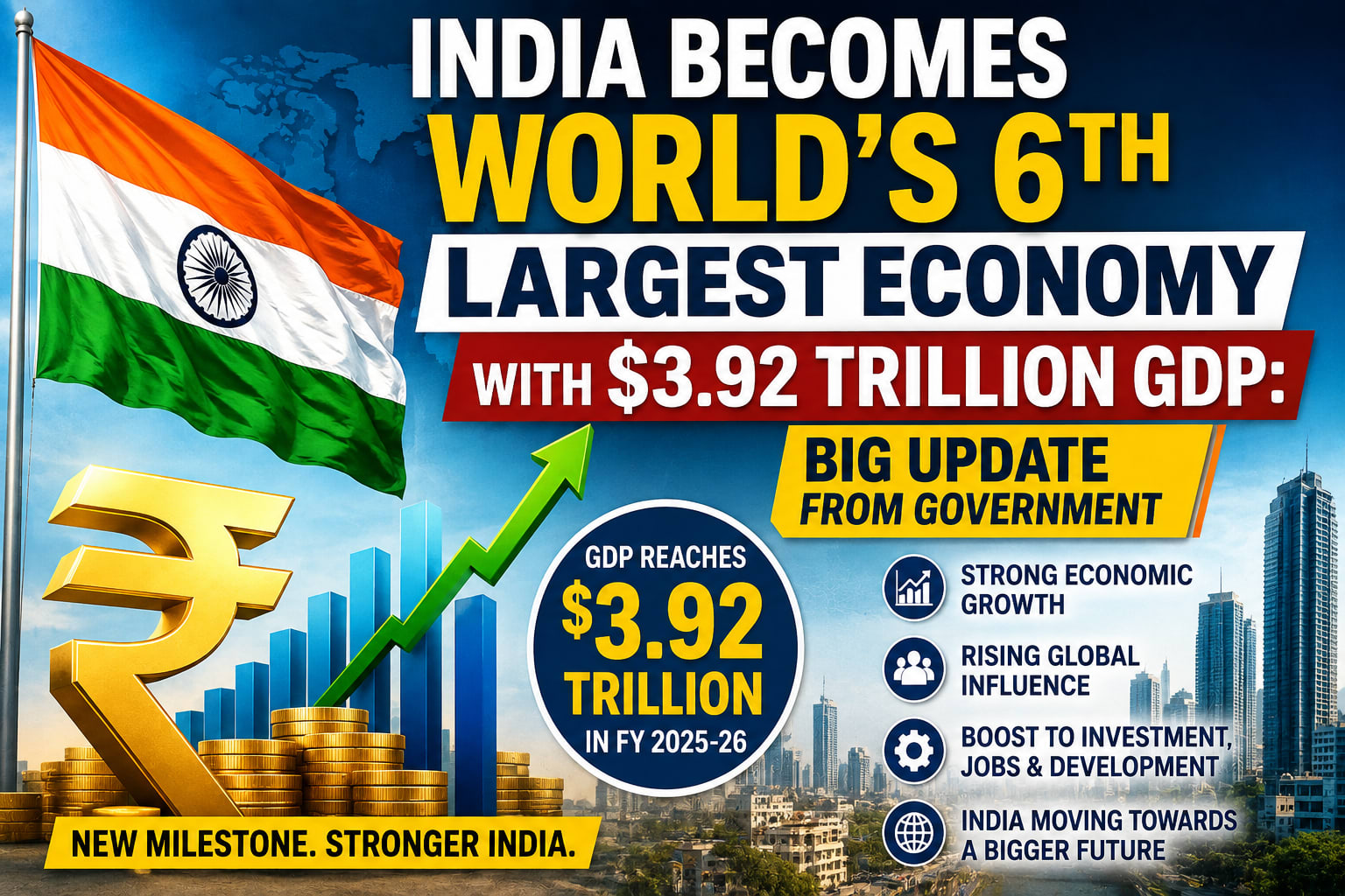 India becomes sixth largest economy with $3.92 trillion GDP in FY2025-26