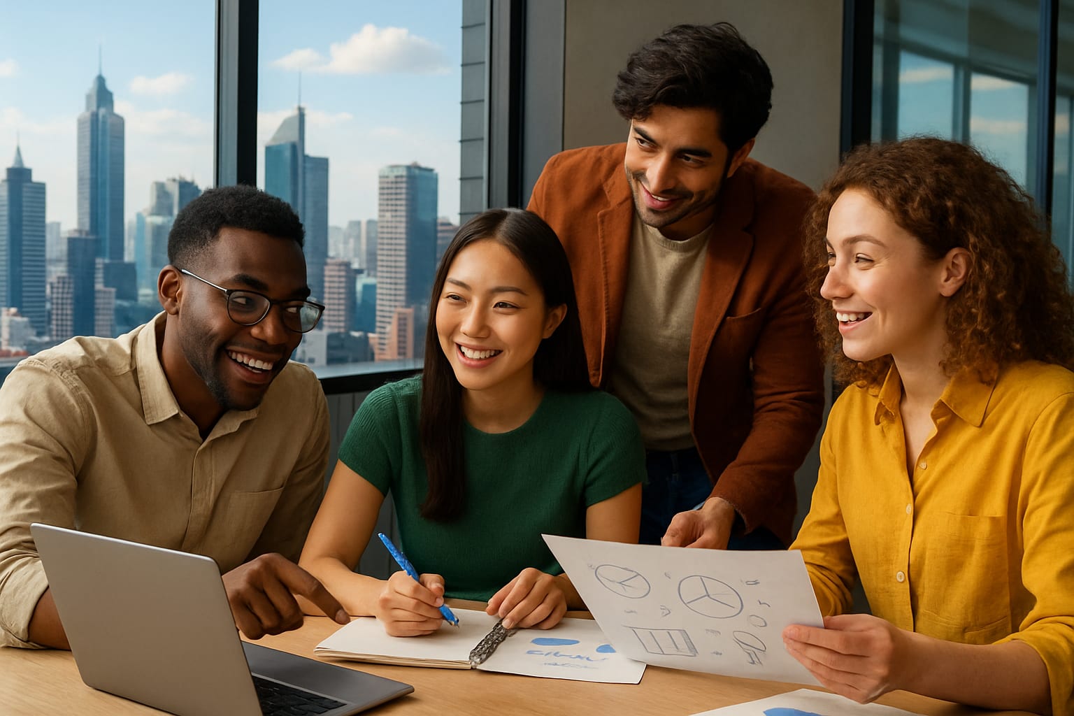 Young business leaders collaborating in a modern office setting