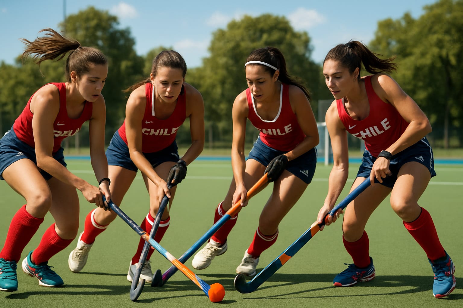 Chilean women's hockey team training on the field