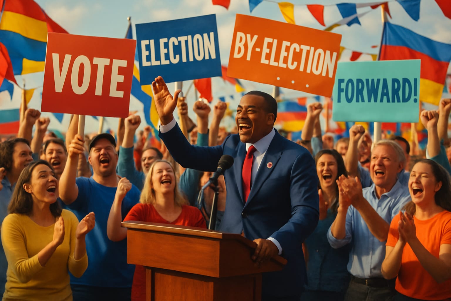Nigel Farage at a campaign rally after his by-election victory