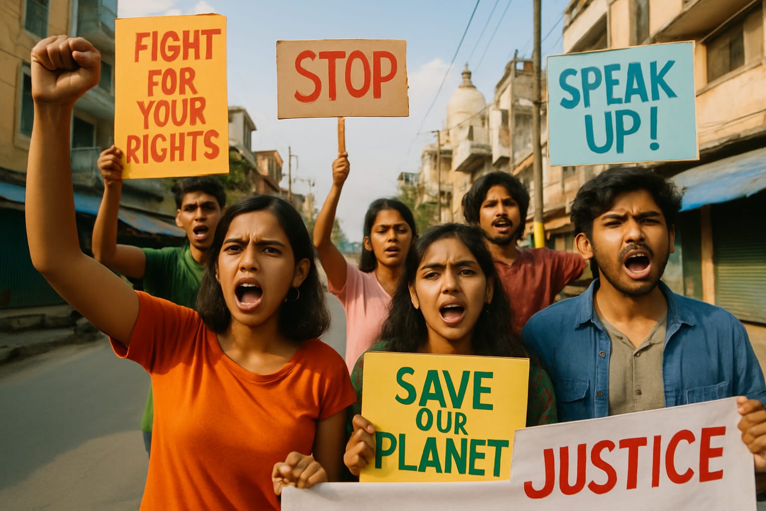 Protesters showcasing their concerns during a grassroots movement in India.