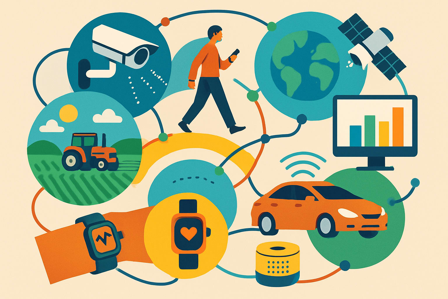 Conceptual illustration of diverse data collection from various sources.
