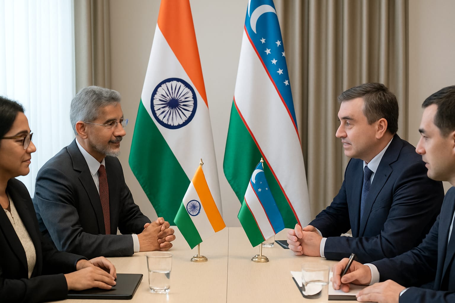 PM Modi during his visit to Uzbekistan discussing bilateral relations.