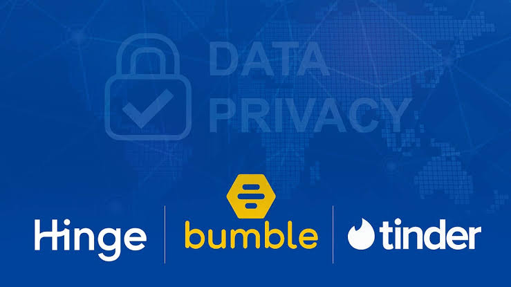 A collage of dating app icons with political symbols in the background.