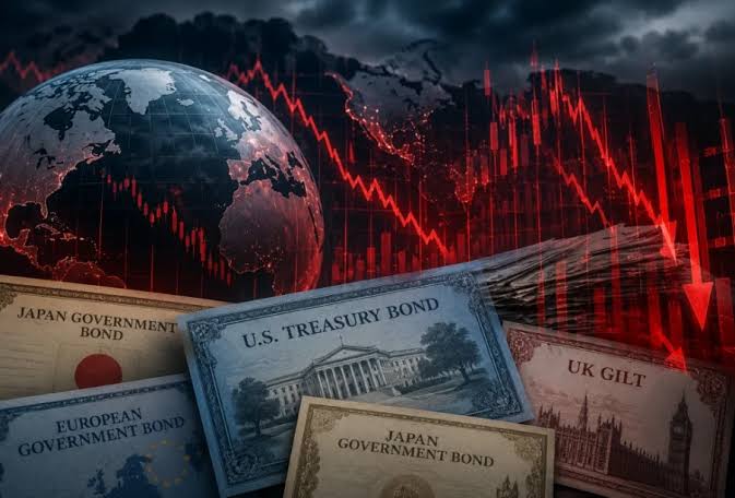 A graph showing fluctuating bond market yields and prices.