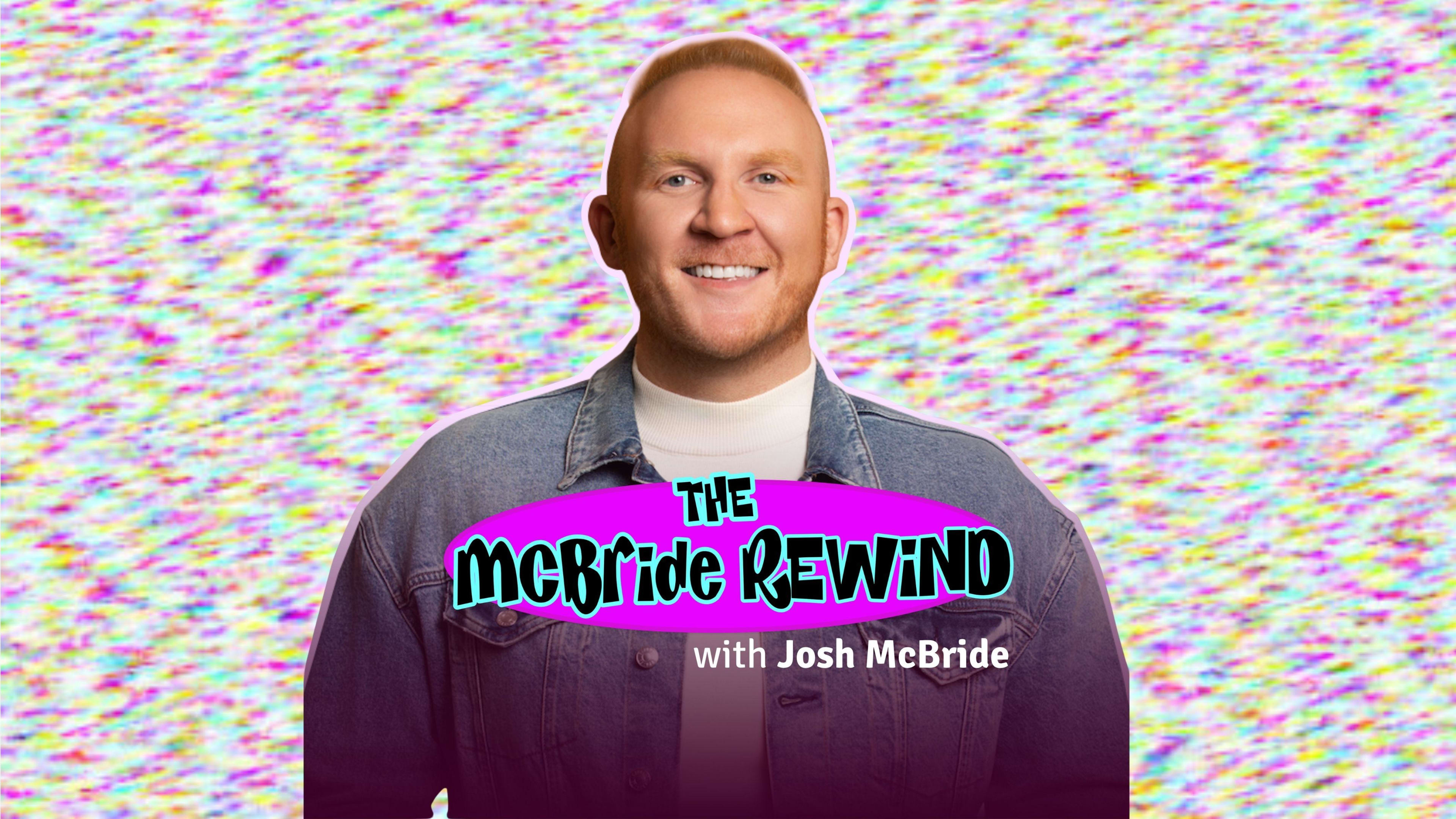 Josh McBride hosting his podcast with a microphone and headphones.