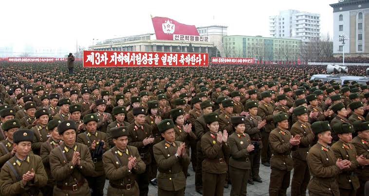 A military parade in North Korea showcasing missile capabilities.
