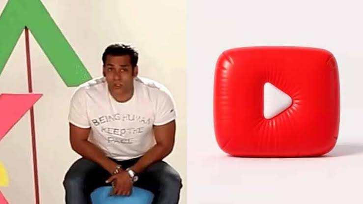 Salman Khan smiling while filming content for his YouTube channel.