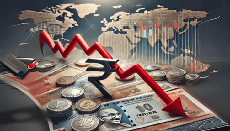 An image depicting currency exchange rates and economic graphs.