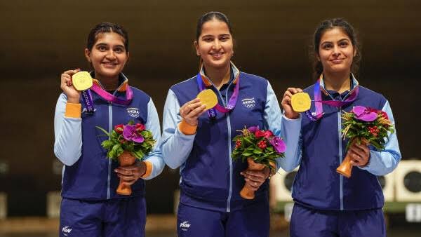 Indian shooter Rhythm Sangwan in action at the ISSF World Cup