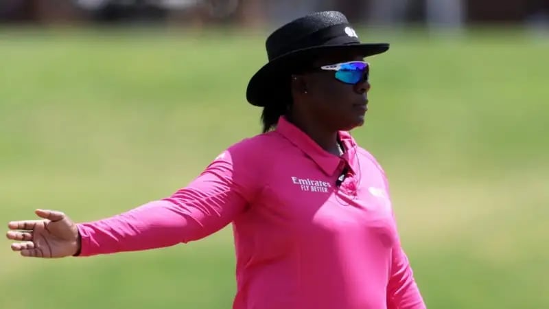 Sarah Dambanevana officiating a cricket match.