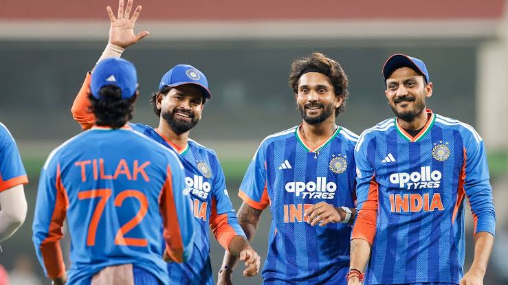 Cricket match between India and West Indies in action.