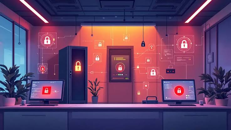 A conceptual image representing cybersecurity threats and ransomware attacks.