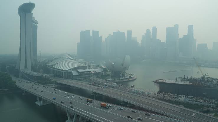 Singapore skyline with haze in the background