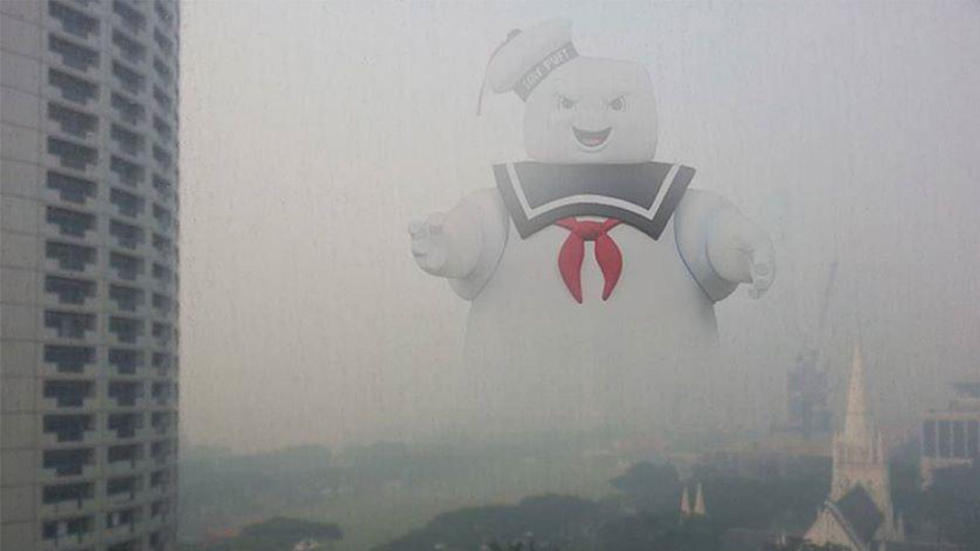 A collage of humorous memes about haze in Singapore.