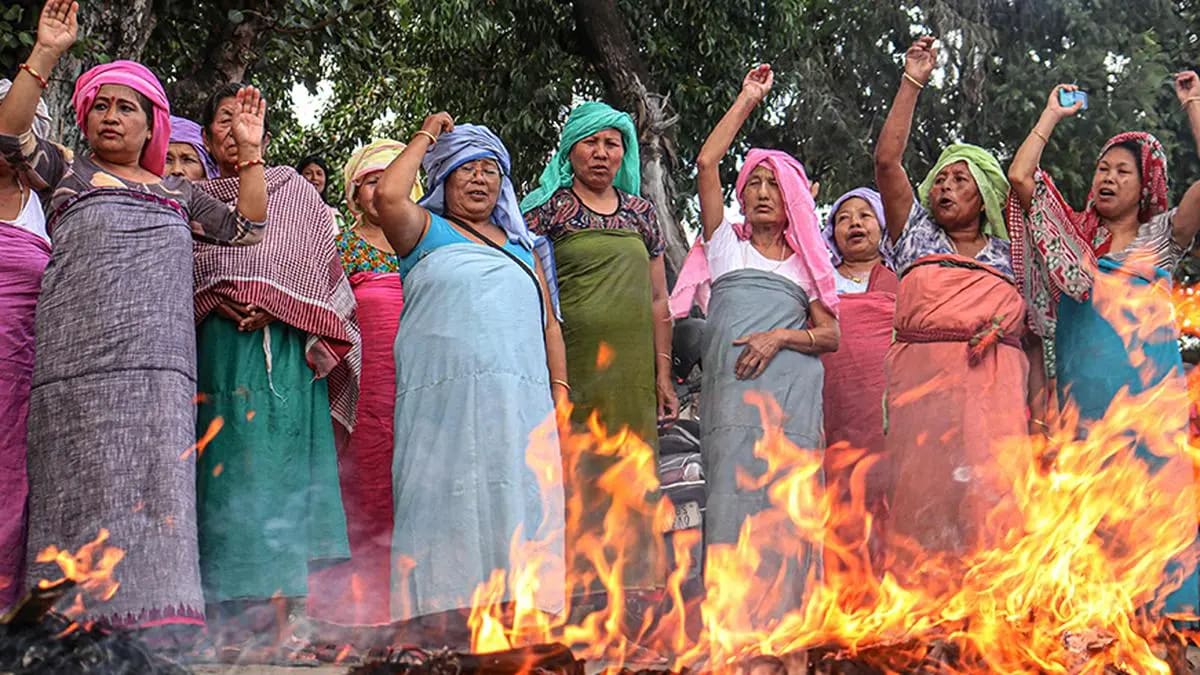 Protests by women in Manipur advocating for peace and political resolution.