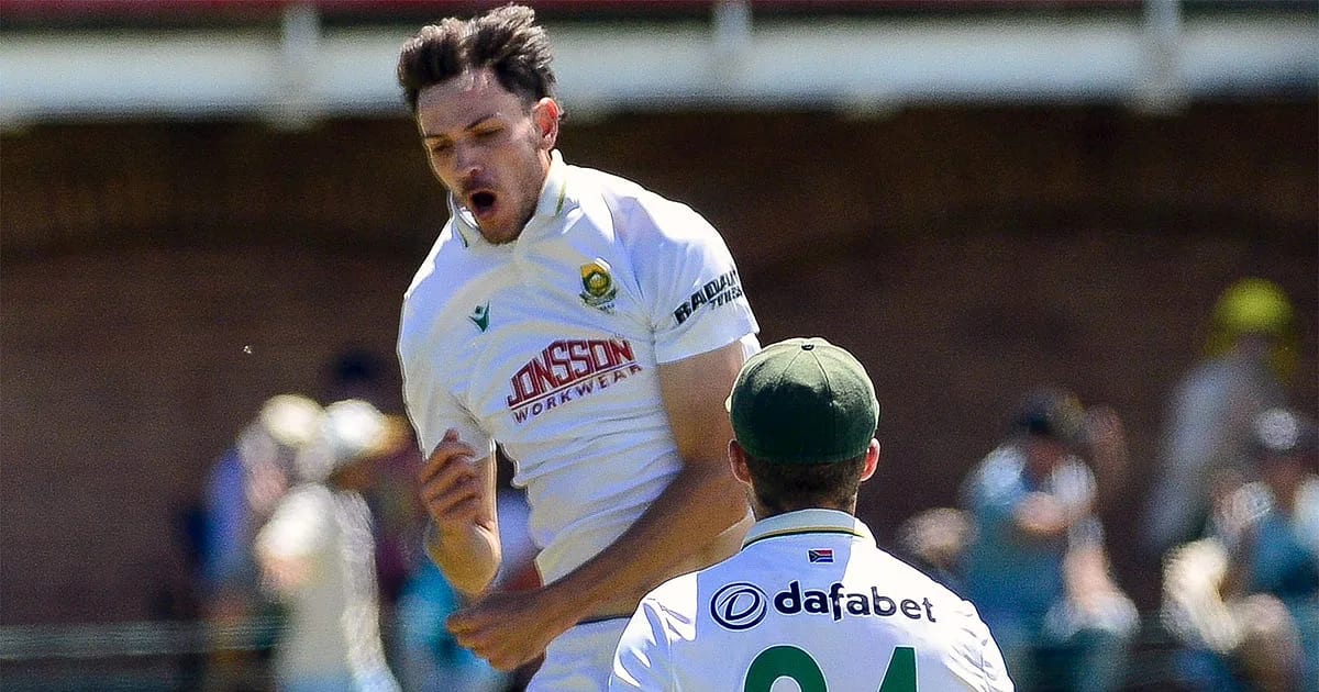 Marco Jansen bowling during a cricket match against Australia