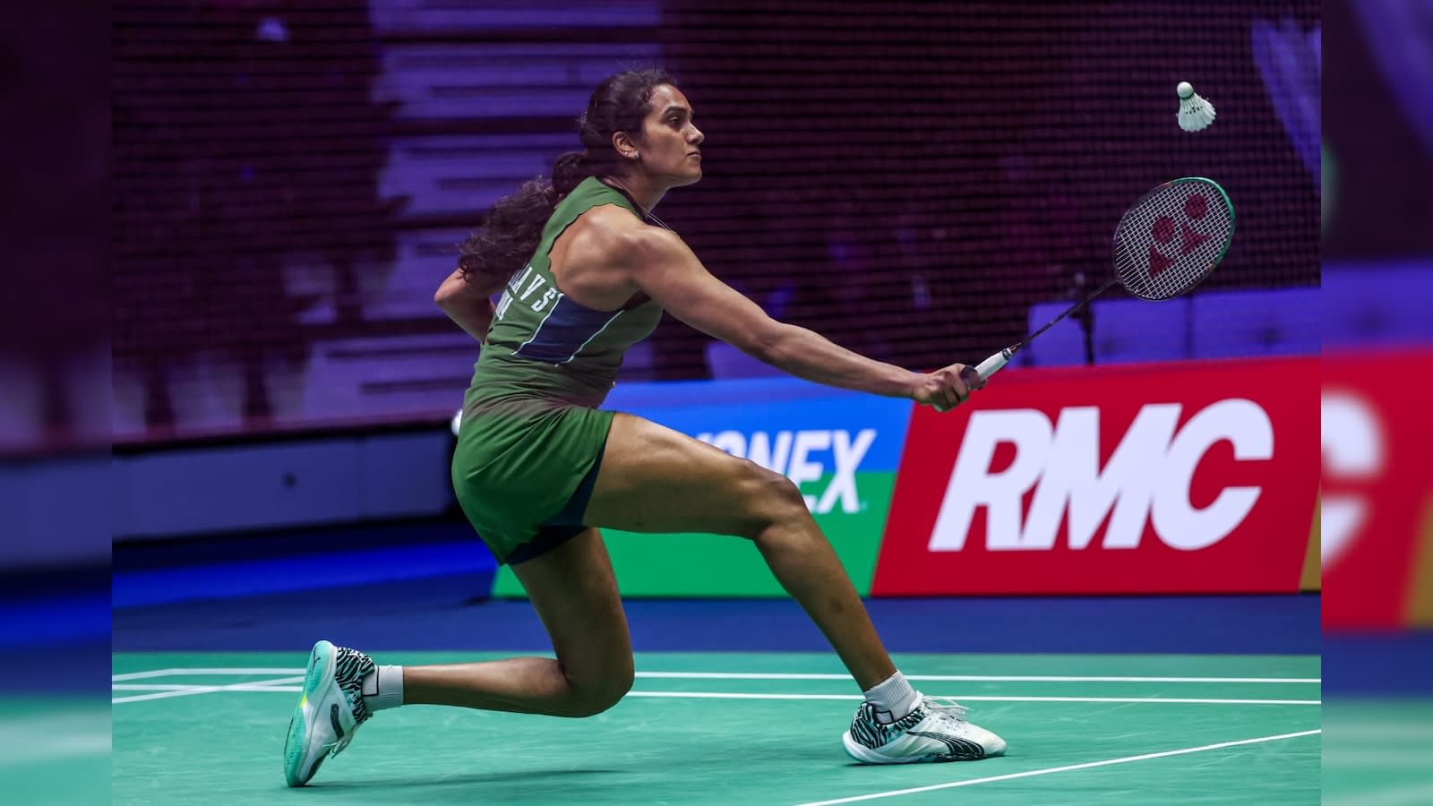 PV Sindhu in action during a badminton match
