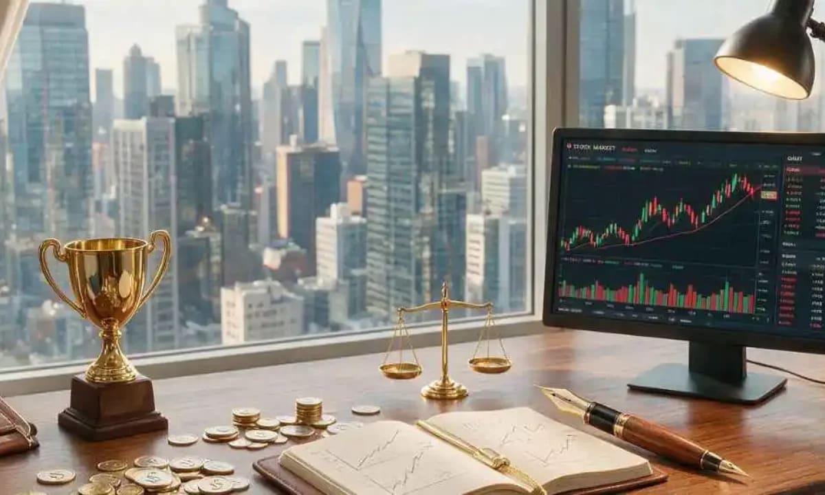 A diverse group of small investors discussing stock market trends.