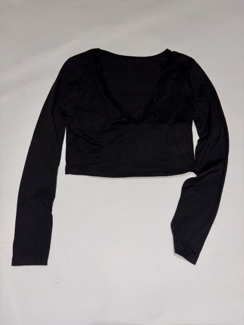 Top negro de manga larga con encaje - Talla M