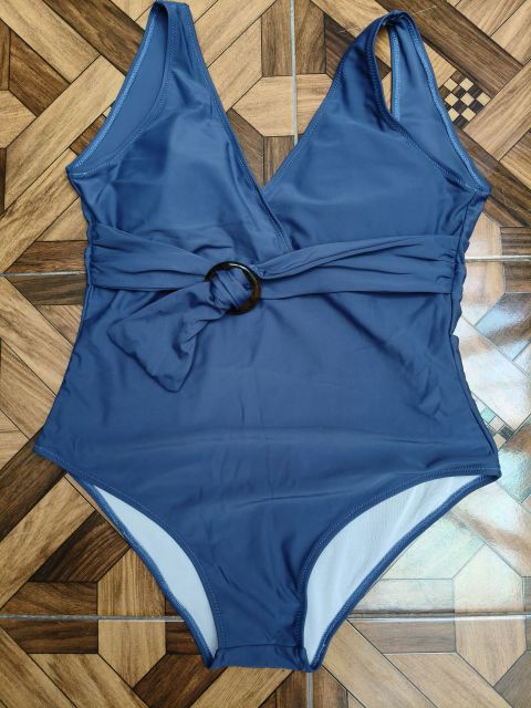 Traje de Baño de Una Pieza Azul con Cinturón