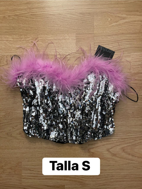Top de lentejuelas con plumas - Talla S